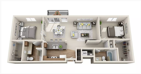 Floor plan for 2 beds, 2 baths, 1029 sqft
